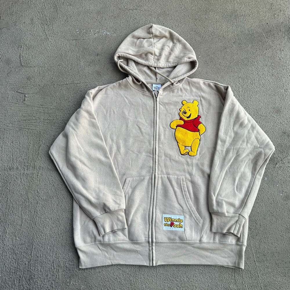 Disney Winnie the Pooh Embroidered Patch Full-Zip Hoodie Sand